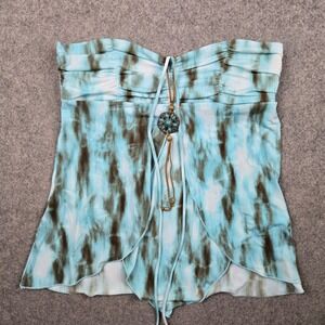 Y2K Venus Halter Top Womens Large Blue Tie Dye Turquoise Medallion Boho 90s